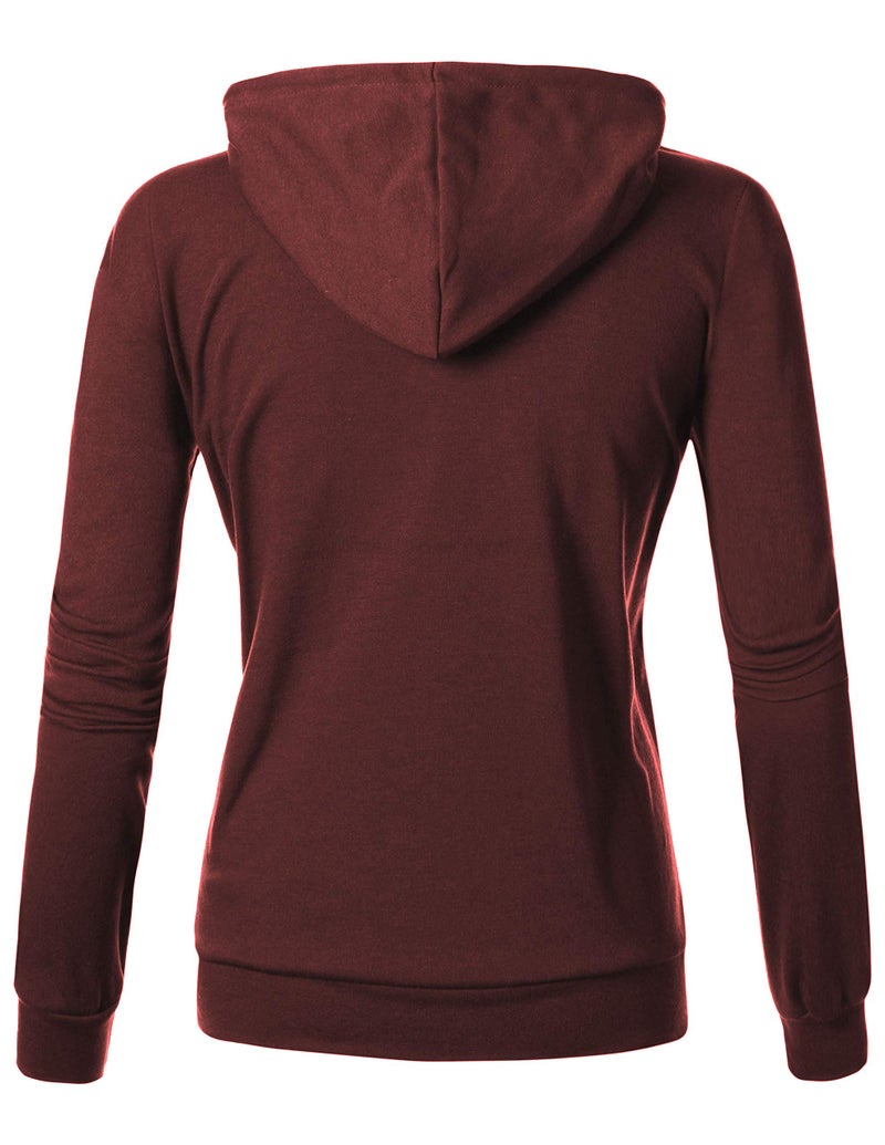 GIVON Women's Lightweight Zip Up Hoodie â€“ Long Sleeve Thin Casual Hooded Jacket, Plus DCF200-BURGUNDY-2XL - Image 3